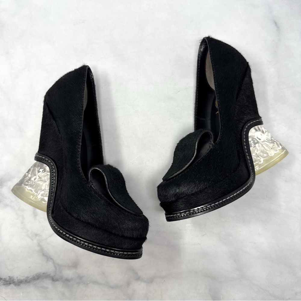 FENDI Vintage Y2K Archival Ice Heel Calf Hair Leather Loafer Platform Wedges 36 - Picture 5 of 16